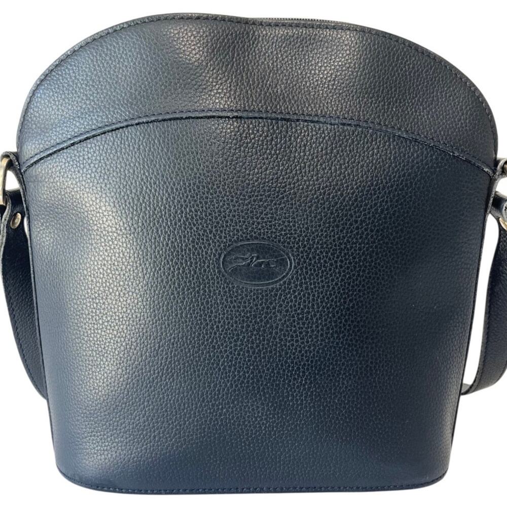 Longchamp Vintage Le Foulonné Black Leather Crossbody Bag Y2K 2000s Era France